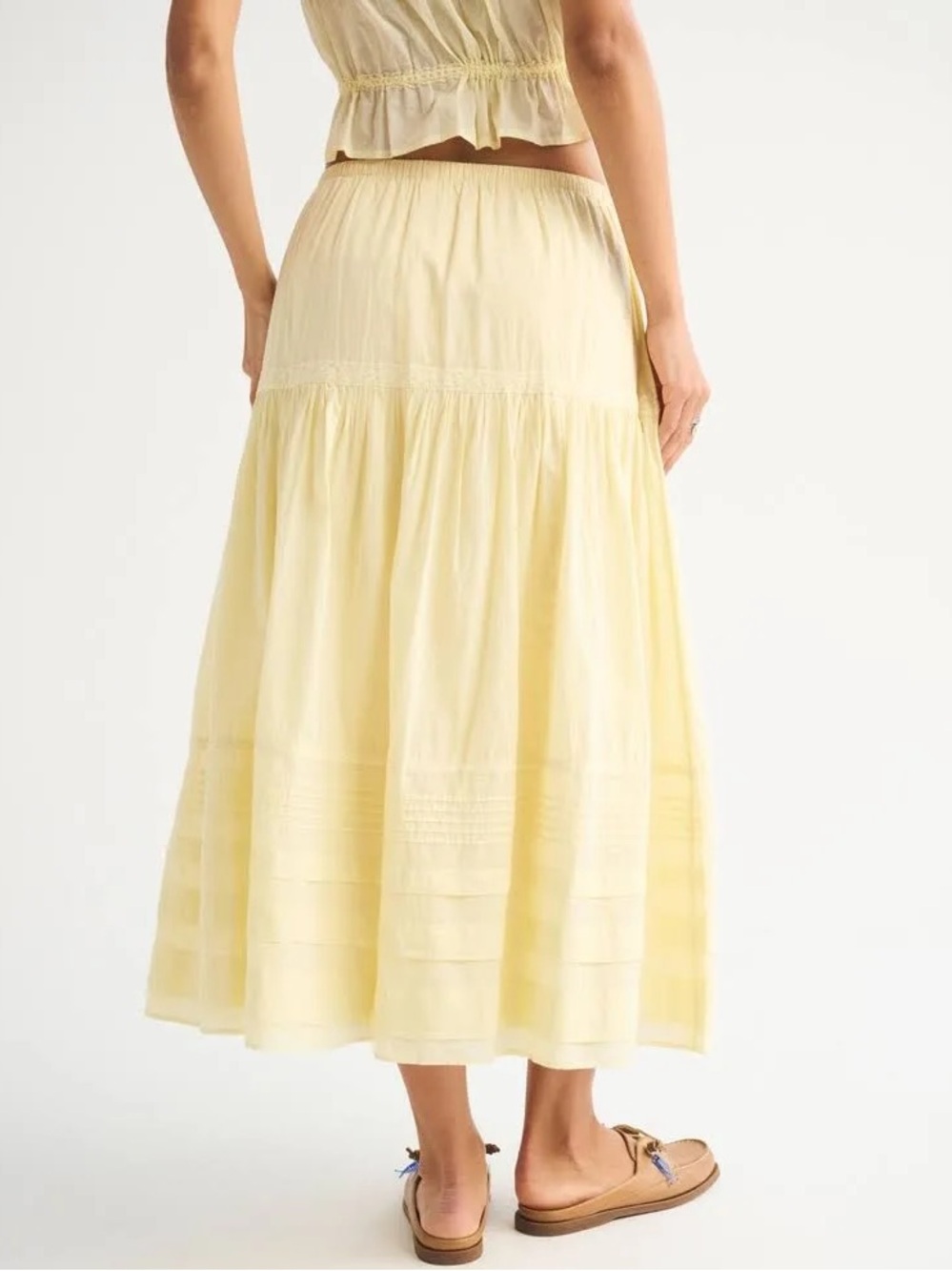 Abercrombie & Fitch Pale Yellow Tiered Maxi Skirt - Picture 2 of 5